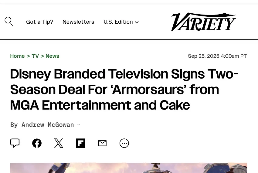 Variety article screenshot featuring Armorsaurs season announcement