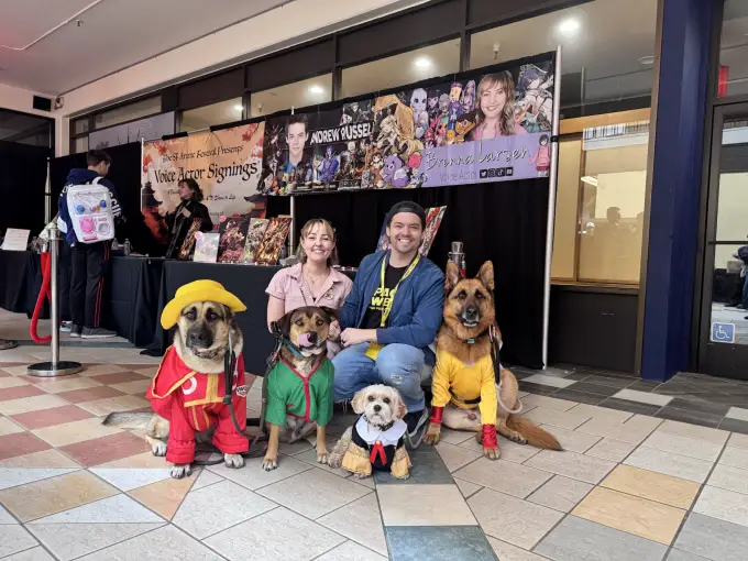 Andrew Russell with fellow convention guests and character displays