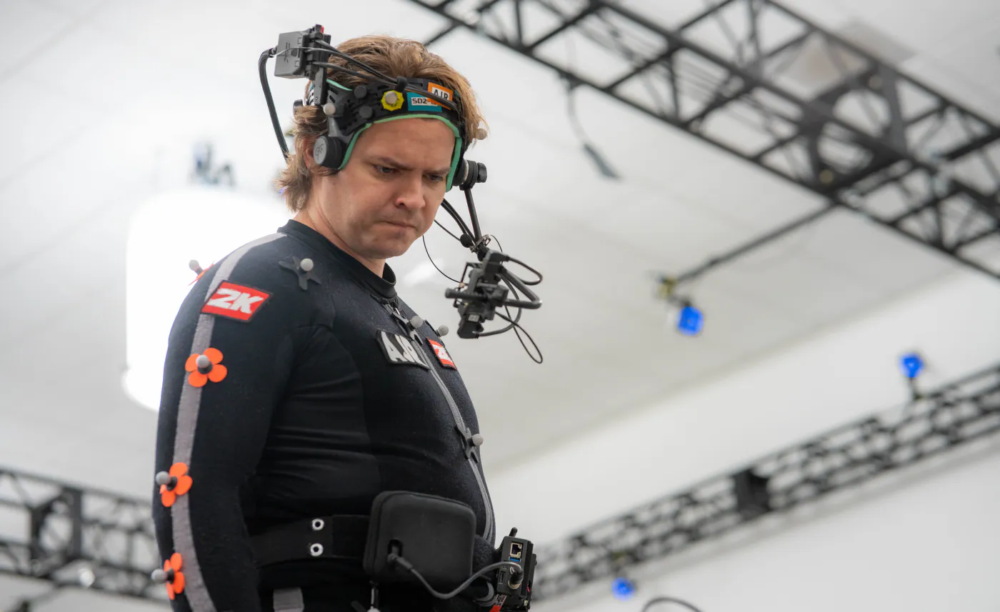 Andrew Russell in his complete Mafia performance-capture rig